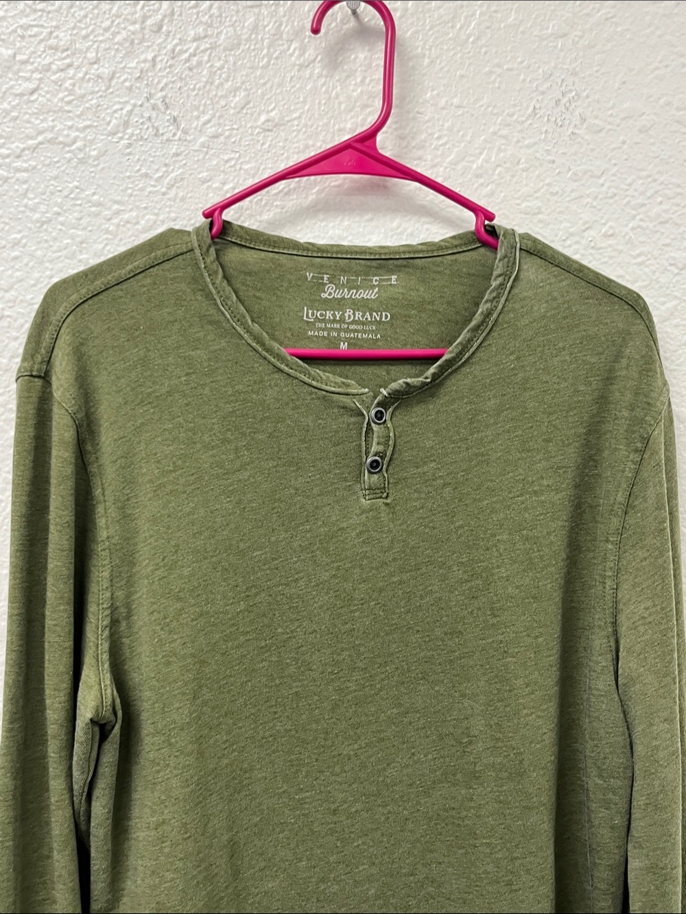 Lucky Brand Olive Green Long Sleeve Henley Shirt #1205 - Picture 3 of 4